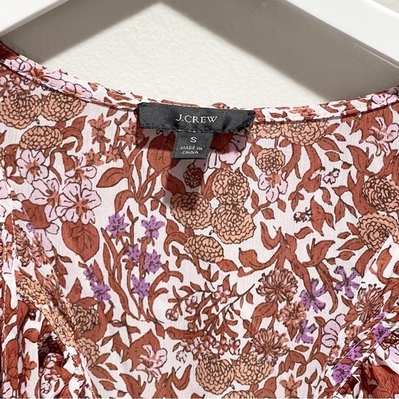 J CREW Women’s Multicolor Floral Crinkle Chiffon Ruffle Top Long Sleeve Size S - Picture 7 of 10